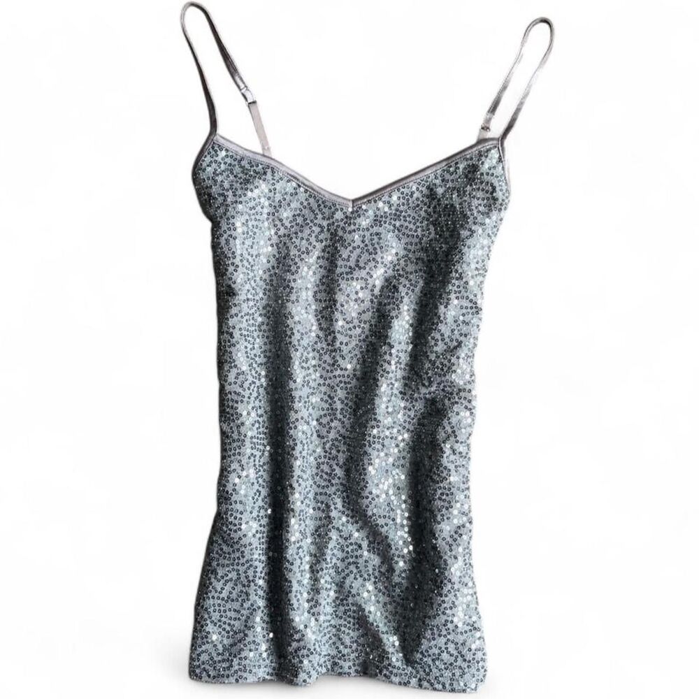 Express Women's Grey and Silver beaded tank